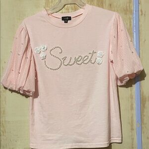 Pink Sweet Graphic T-Shirt with Pearl Details